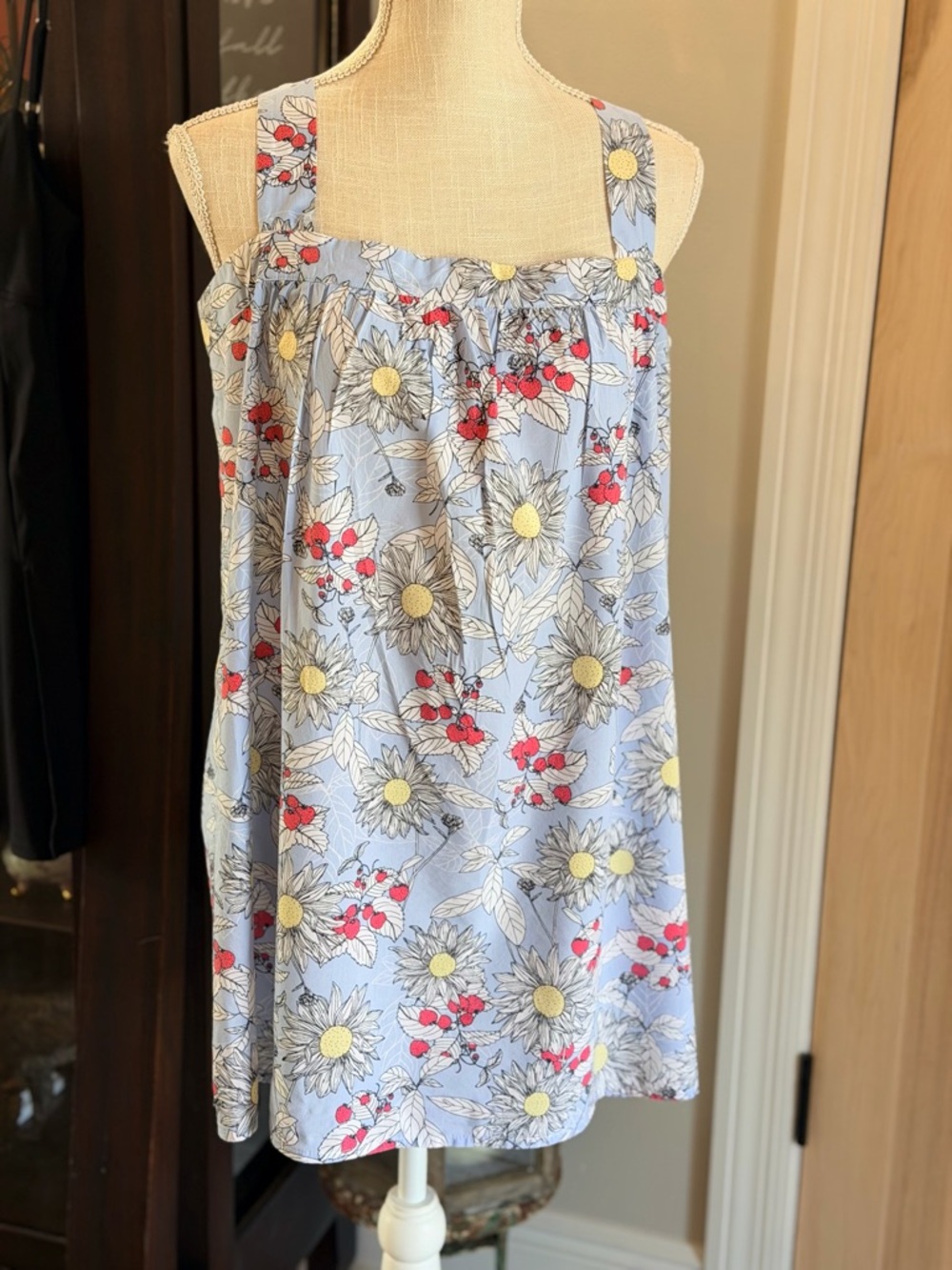 Jane and Bleecker Blue Floral Swim Cover Up | Sleep Dress. Sz-L Strawberries